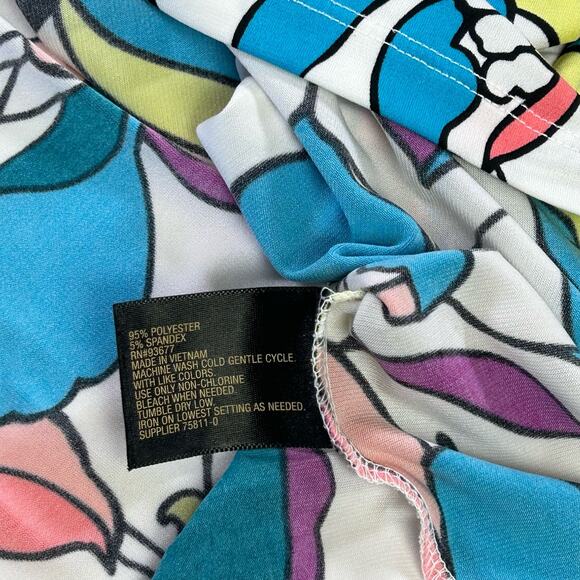 Worthington Top Women Large White Blue Yellow Floral Cowl Neck Draped Stretch - Picture 8 of 10